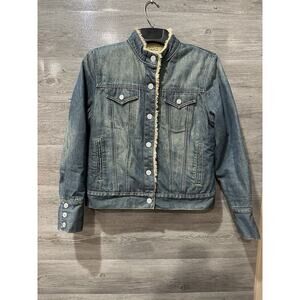 Gap Faux Fur Lined Denim Trucker Jacket Button Up Size Women’s Medium